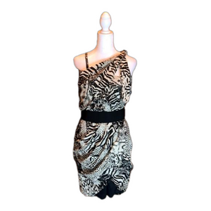 MISS ME “MM COUTURE” Sexy Black & Cream Animal Print Dress Size S
